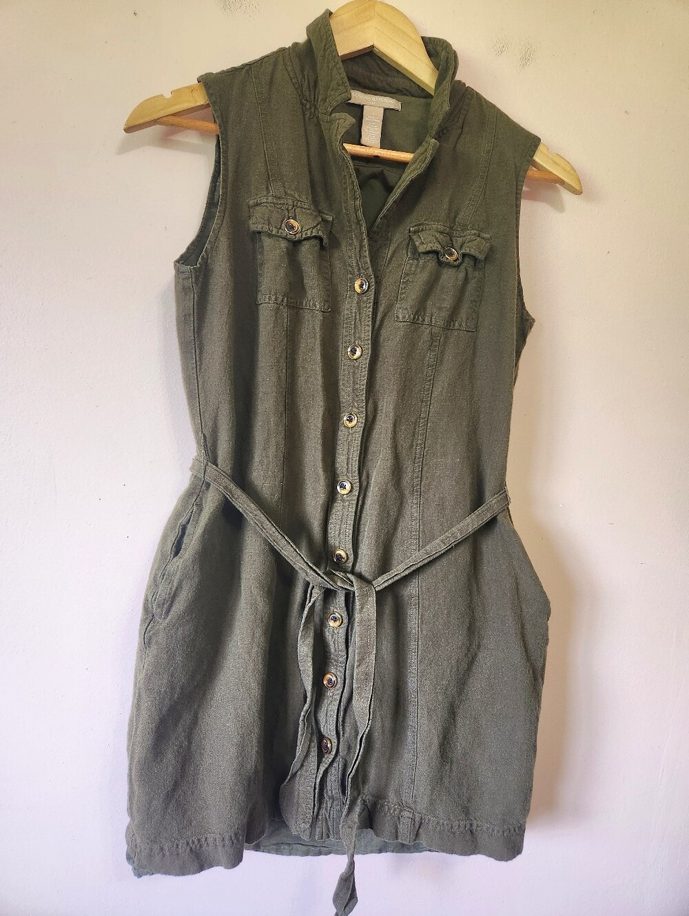Banana Republic Factory Linen Utility Safari Dress Size 2 Olive Moss Green Vest